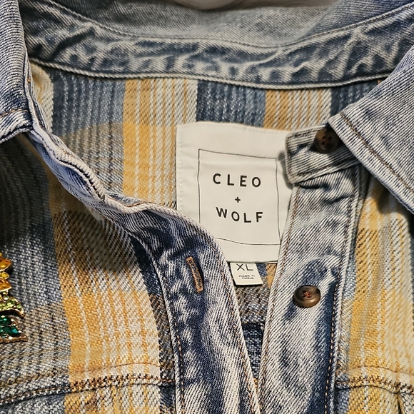 Cleo + Wolf Women's Blue and Yellow Plaid Button-Down Jacaket XL - Picture 3 of 15